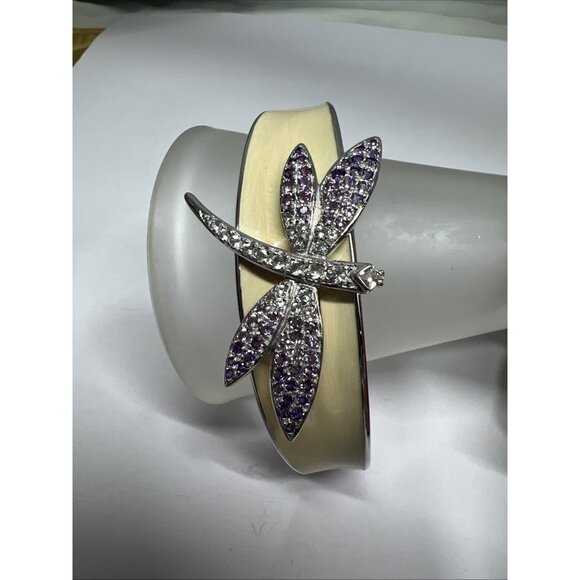 Dragonfly Insect  Silver 925 Cuff Bangle Bracelet CZ Rhinestone - Picture 3 of 13